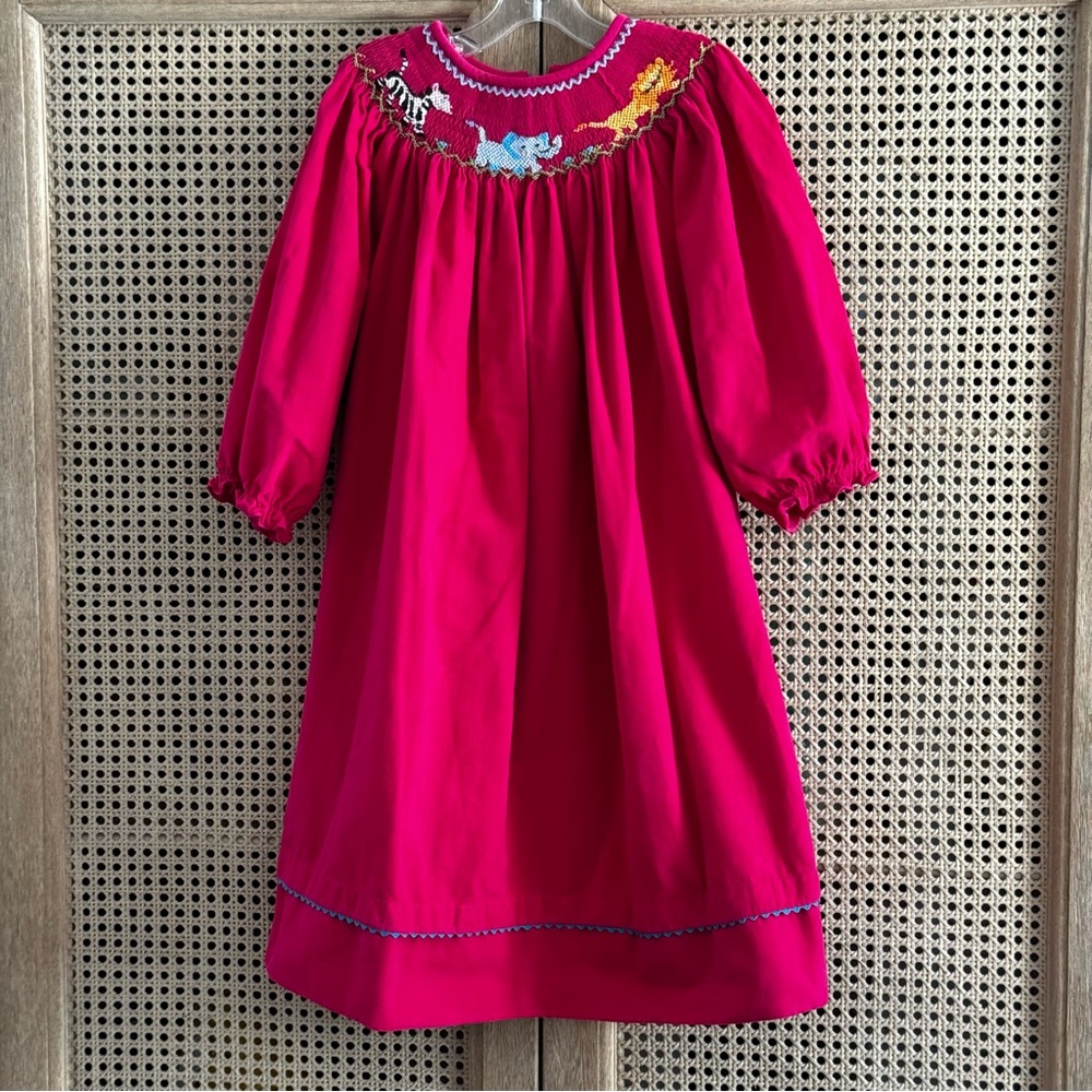 Anavini Girls Sz 6 Smocked Dress Puff Sleeves  Corduroy